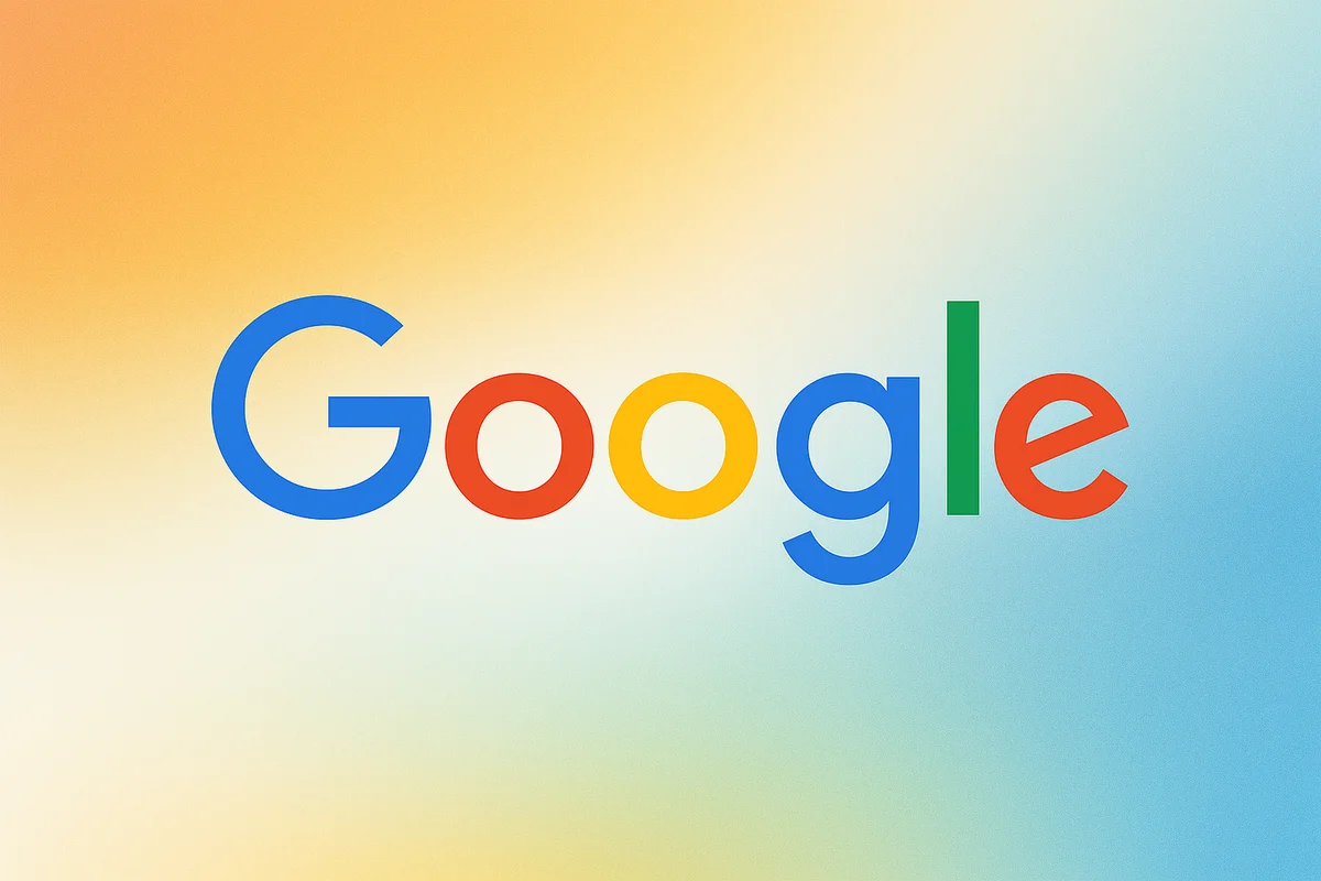 Ilustración creativa del logotipo de Google sobre un fondo abstracto tecnológico y colorido