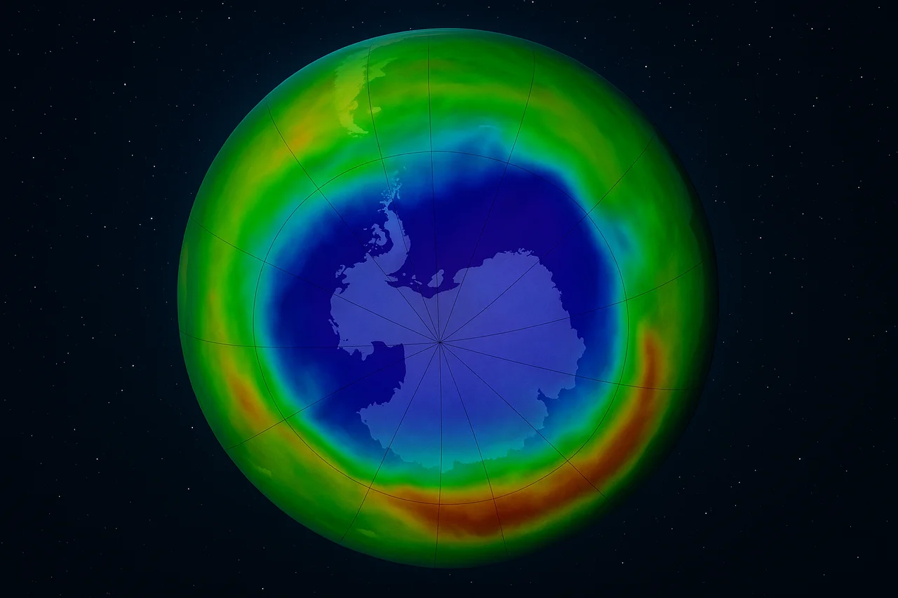 Agujero de ozono sobre la Antártida visto desde el espacio.