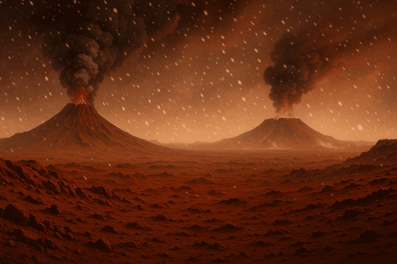 Dos erupciones volcánicas podrían haber creado el hielo oculto bajo el ecuador de Marte