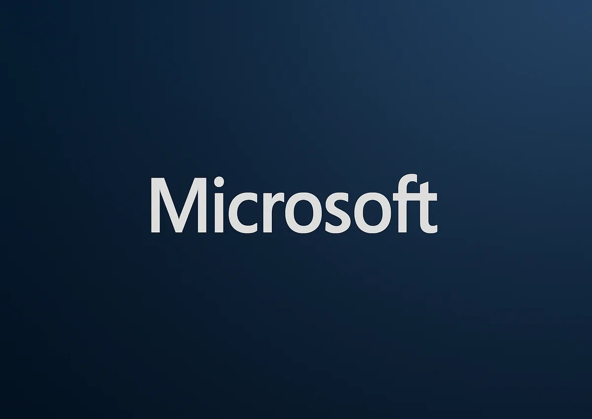 Fondo azul oscuro con la palabra “Microsoft” centrada en tipografía limpia y minimalista