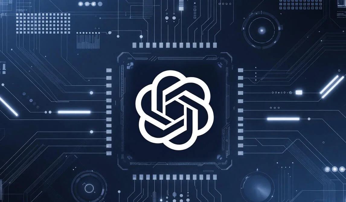 Logotipo de OpenAI destacado sobre un circuito digital