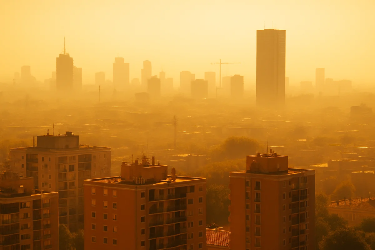 Ciudad con ligera distorsión por calor en un día muy cálido