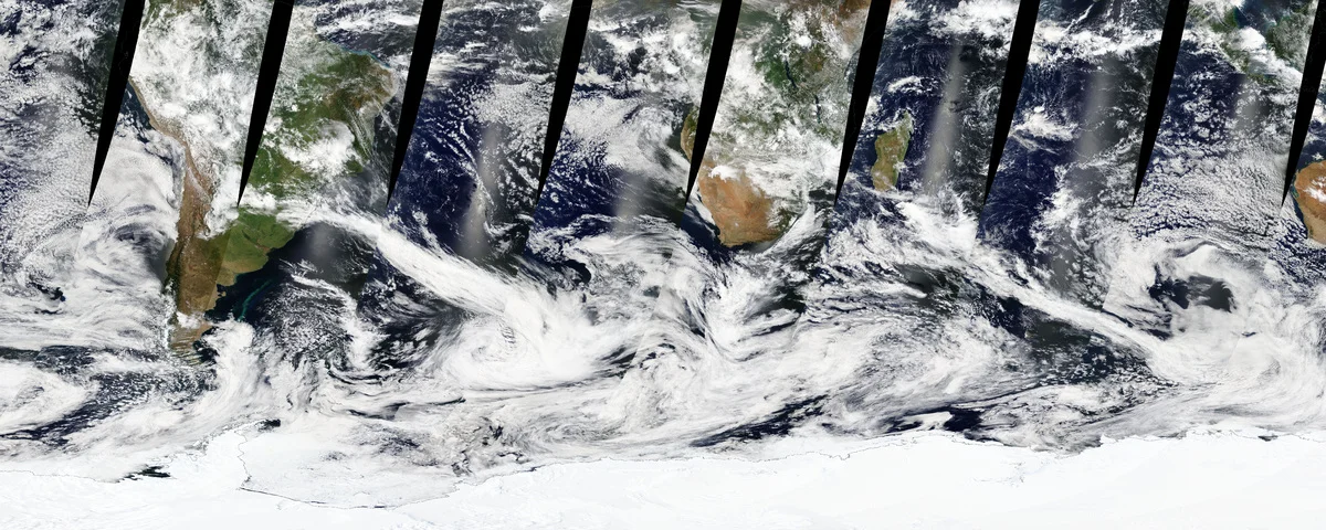 Imagen satelital visible de las tormentas sobre el Océano Austral en enero de 2019